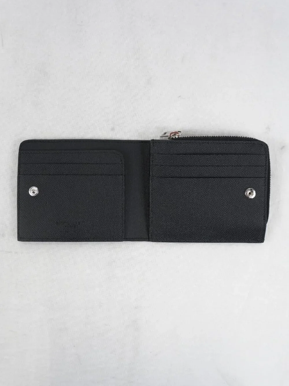 Saint Laurent East/West Zip-Around Wallet In Black Grain de Poudre Leather - NWT - Picture 8 of 13